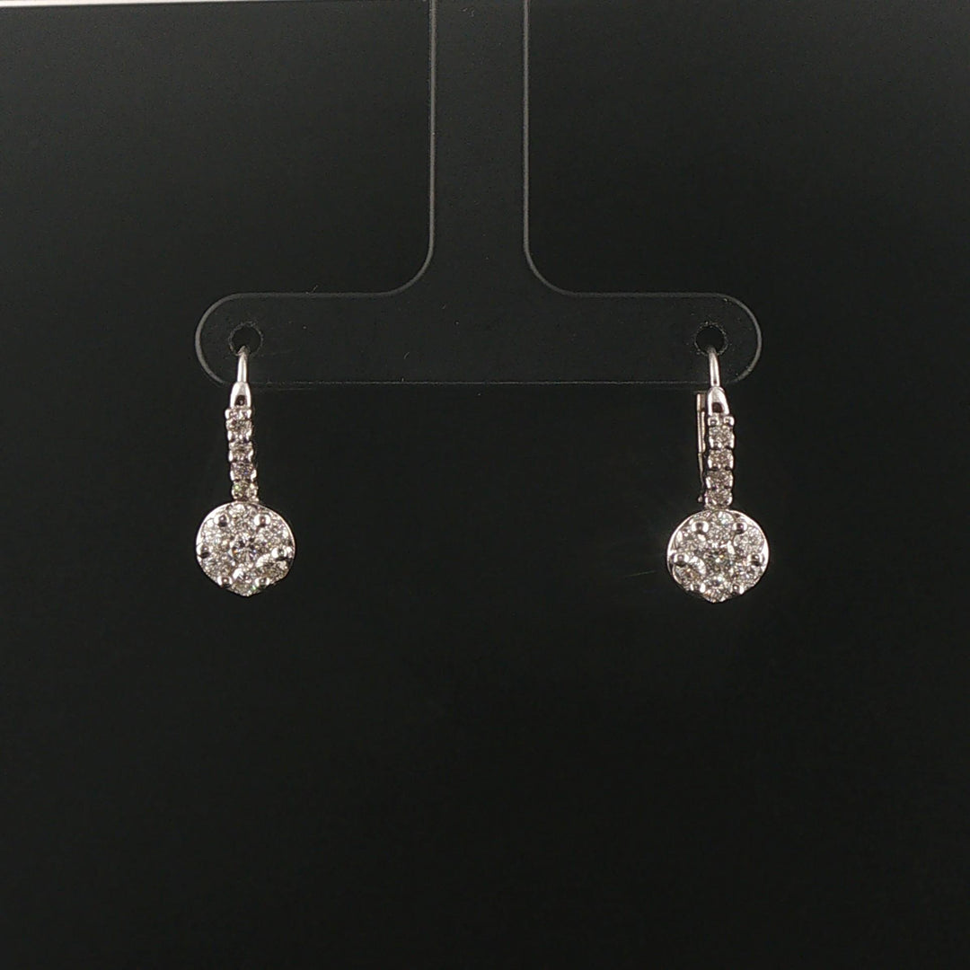 14k White Gold 0.70cttw Cluster Diamond Hoop Huggie Earrings
