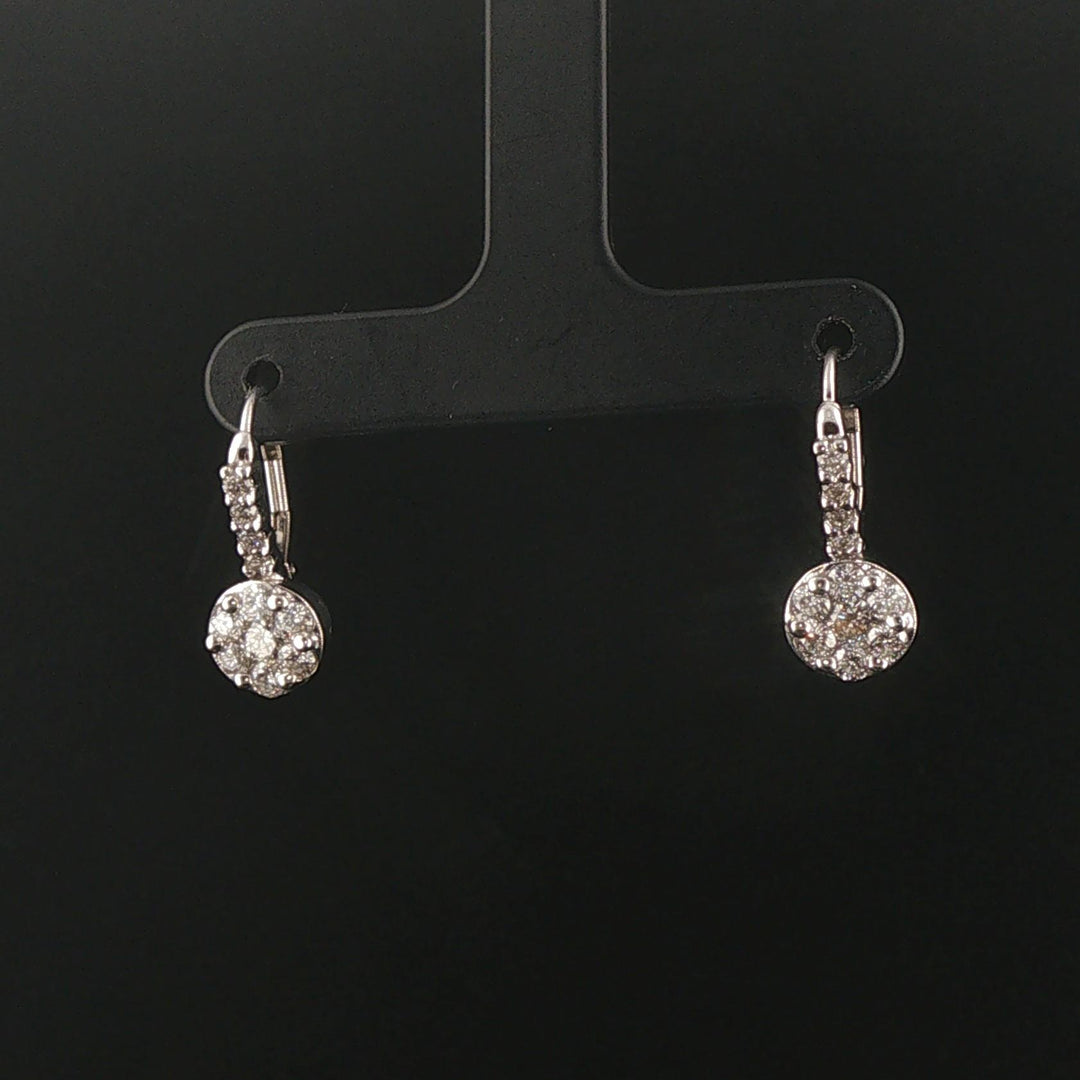 14k White Gold 0.70cttw Cluster Diamond Hoop Huggie Earrings