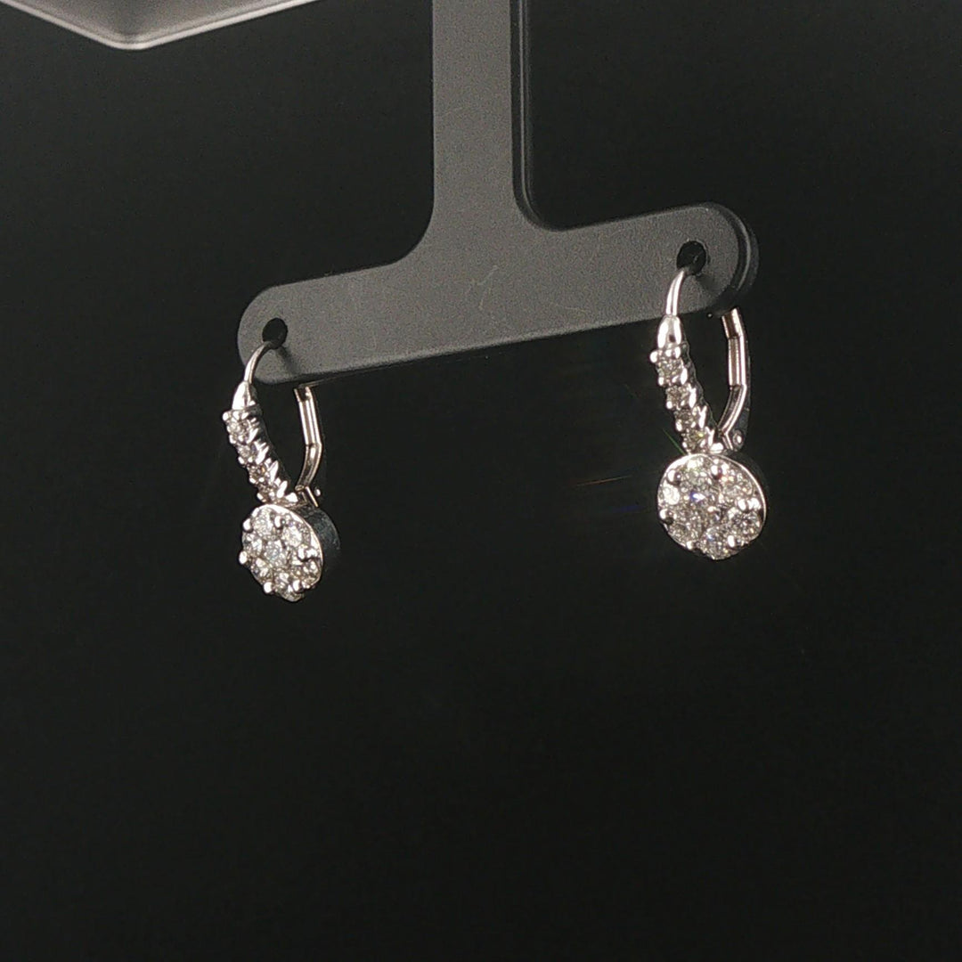 14k White Gold 0.70cttw Cluster Diamond Hoop Huggie Earrings