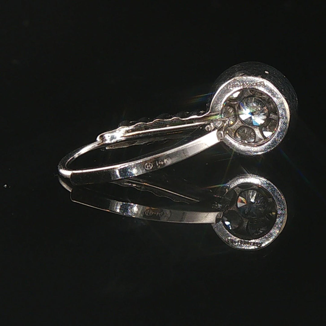 14k White Gold 0.70cttw Cluster Diamond Hoop Huggie Earrings