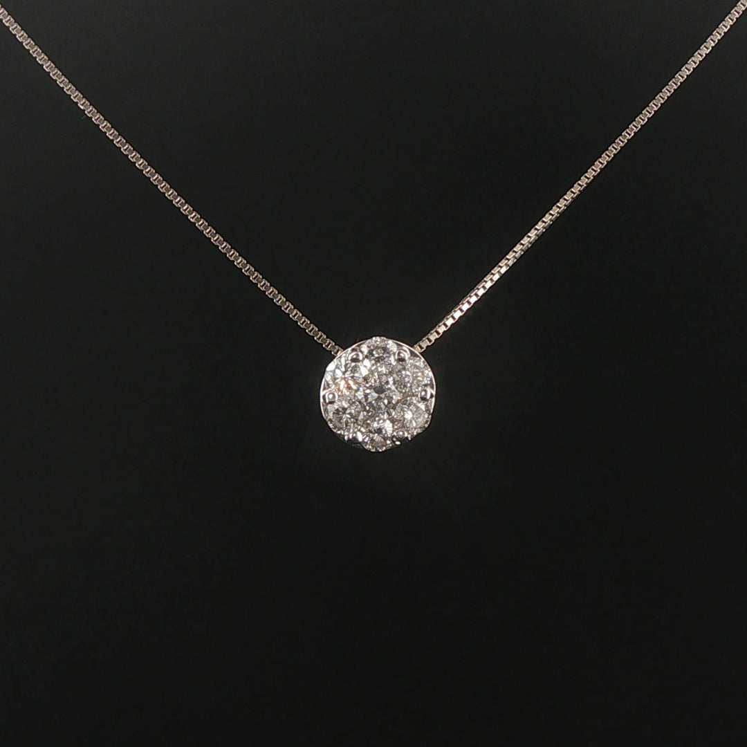 14k White Gold and 1cttw Diamond Circle Cluster Pendant Necklace 19"