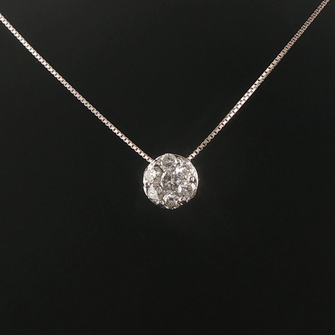 14k White Gold and 1cttw Diamond Circle Cluster Pendant Necklace 19"