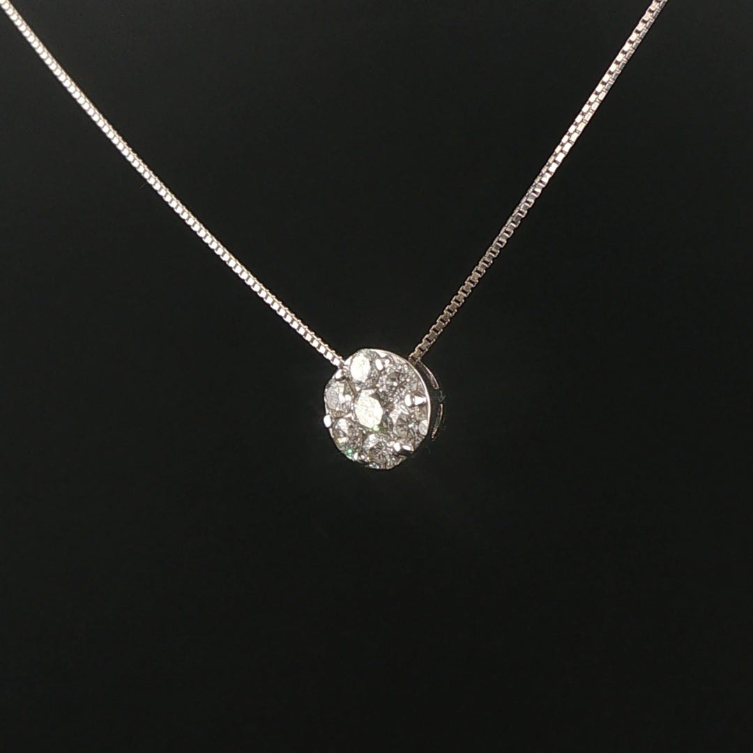 14k White Gold and 1cttw Diamond Circle Cluster Pendant Necklace 19"