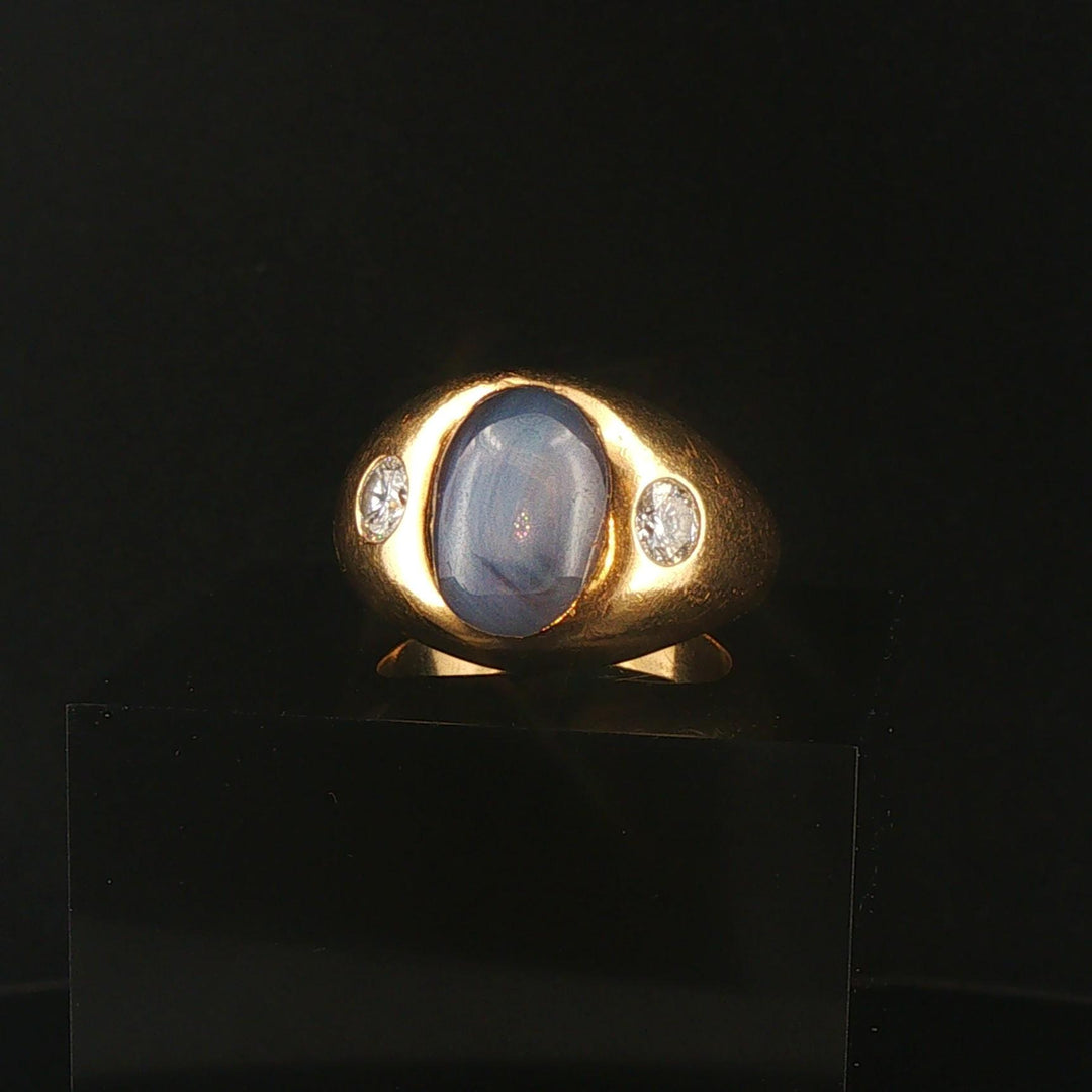 18k Yellow Gold Star Sapphire and 0.50cttw VS Diamond Vintage Ring Size 9.25