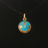 18k Yellow Gold Enamel and Diamond Lucky Star Vintage Charm