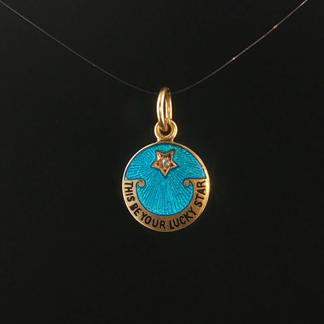 18k Yellow Gold Enamel and Diamond Lucky Star Vintage Charm