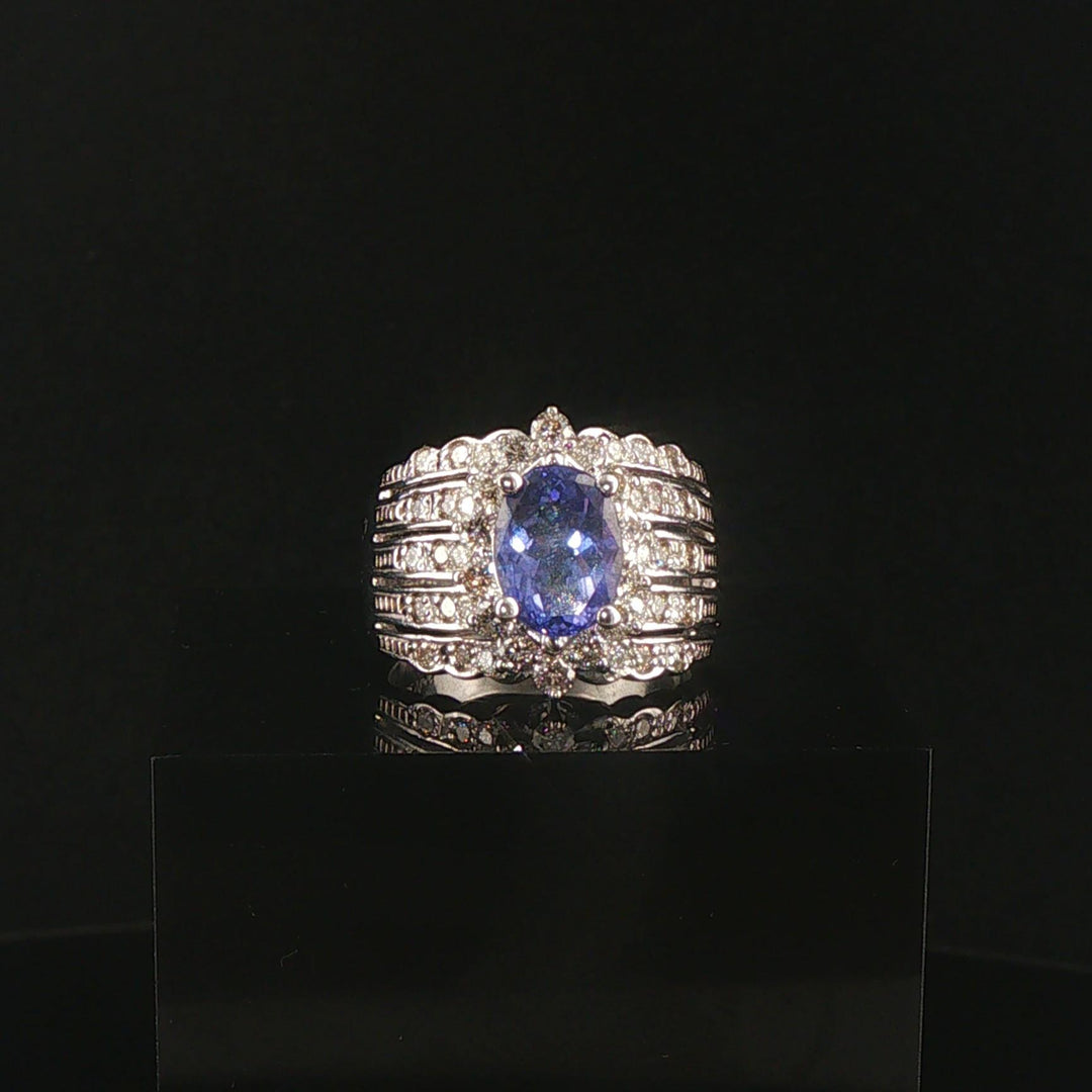 LeVian 18k White Gold 1.50ct Tanzanite and 0.80cttw Diamond Ring Size 6.75