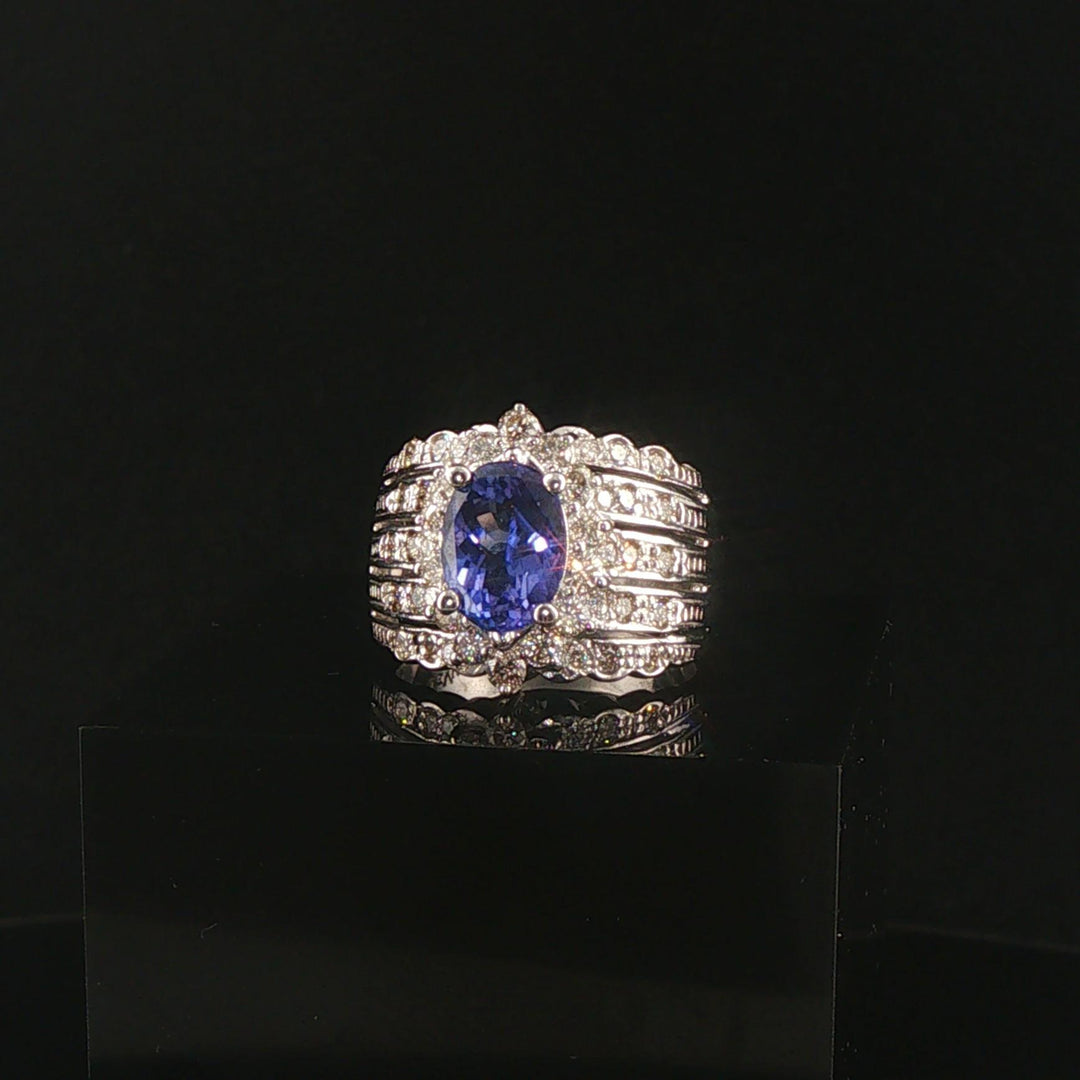LeVian 18k White Gold 1.50ct Tanzanite and 0.80cttw Diamond Ring Size 6.75