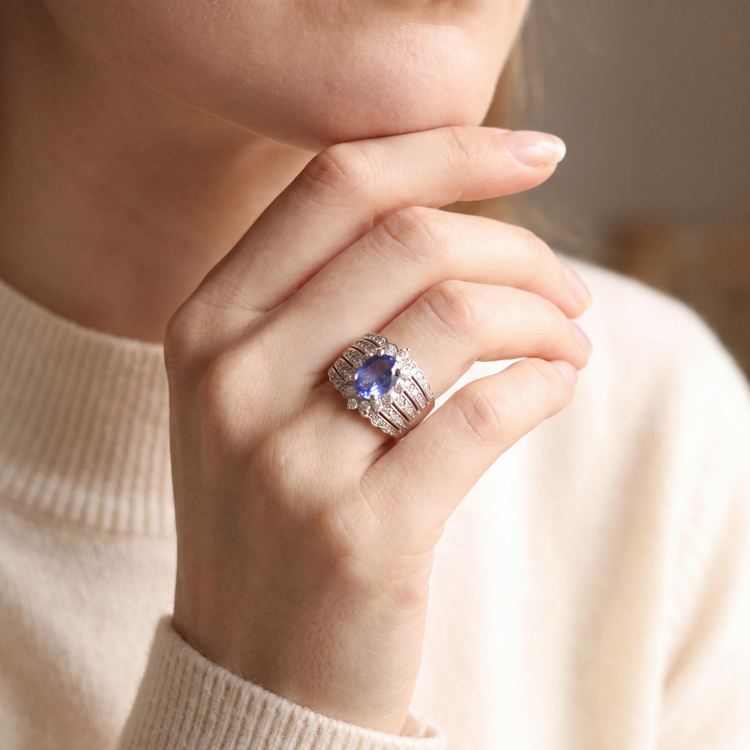 LeVian 18k White Gold 1.50ct Tanzanite and 0.80cttw Diamond Ring Size 6.75