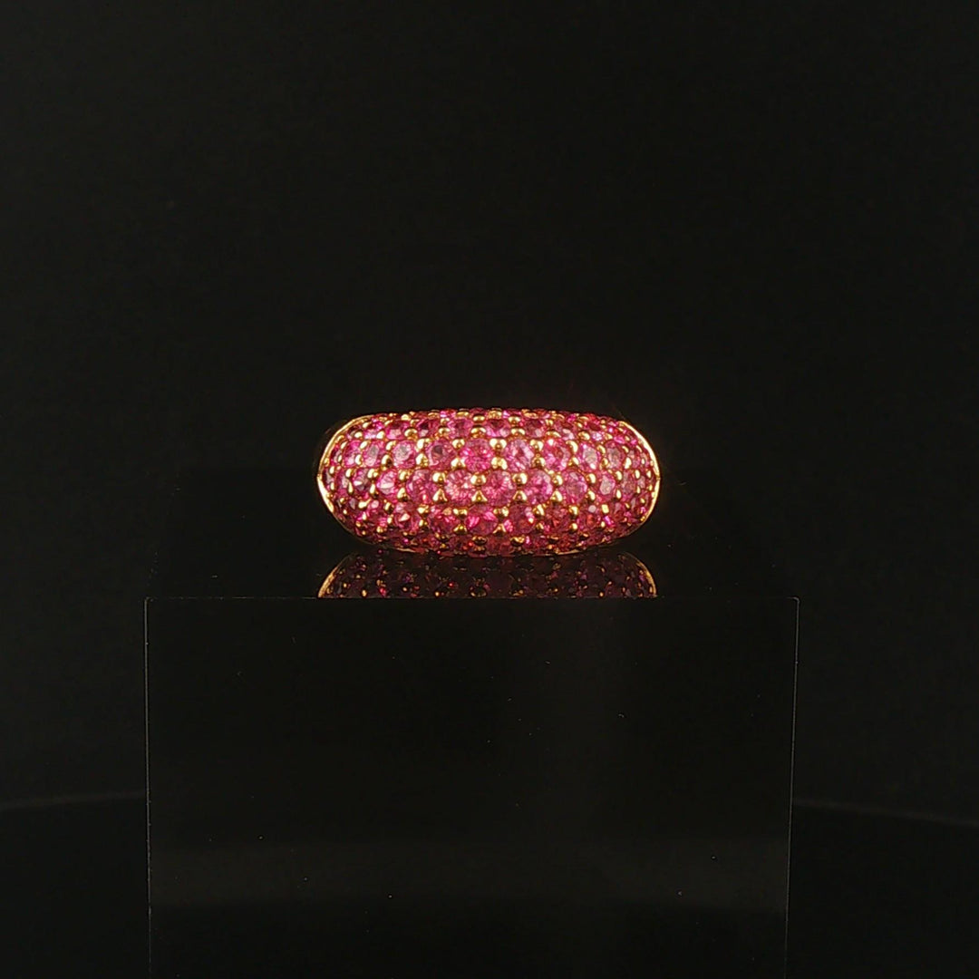 LeVian 18k Yellow Gold and Pave Set Pink Sapphire Bombe Band Ring Size 8
