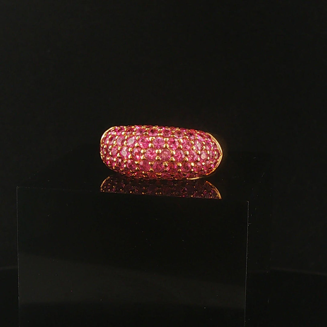 LeVian 18k Yellow Gold and Pave Set Pink Sapphire Bombe Band Ring Size 8
