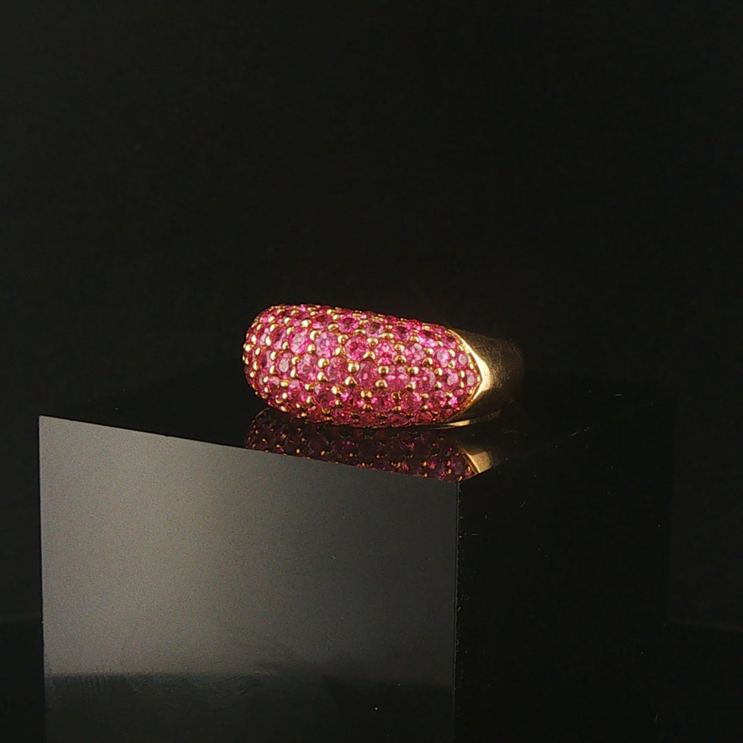 LeVian 18k Yellow Gold and Pave Set Pink Sapphire Bombe Band Ring Size 8