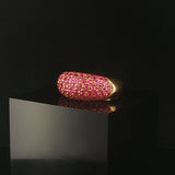 LeVian 18k Yellow Gold and Pave Set Pink Sapphire Bombe Band Ring Size 8