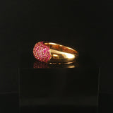 LeVian 18k Yellow Gold and Pave Set Pink Sapphire Bombe Band Ring Size 8