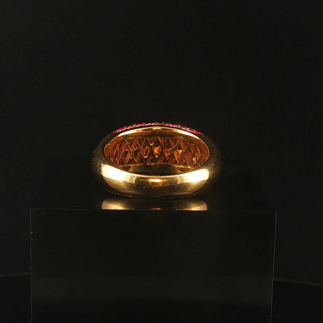 LeVian 18k Yellow Gold and Pave Set Pink Sapphire Bombe Band Ring Size 8