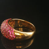 LeVian 18k Yellow Gold and Pave Set Pink Sapphire Bombe Band Ring Size 8