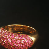 LeVian 18k Yellow Gold and Pave Set Pink Sapphire Bombe Band Ring Size 8