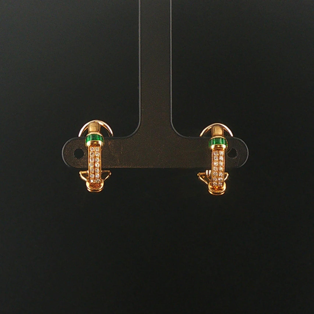 18k Yellow Gold Emerald and 0.15cttw Diamond Solid Huggie Clip On Earrings