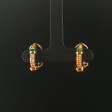18k Yellow Gold Emerald and 0.15cttw Diamond Solid Huggie Clip On Earrings