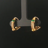 18k Yellow Gold Emerald and 0.15cttw Diamond Solid Huggie Clip On Earrings