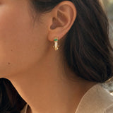 18k Yellow Gold Emerald and 0.15cttw Diamond Solid Huggie Clip On Earrings