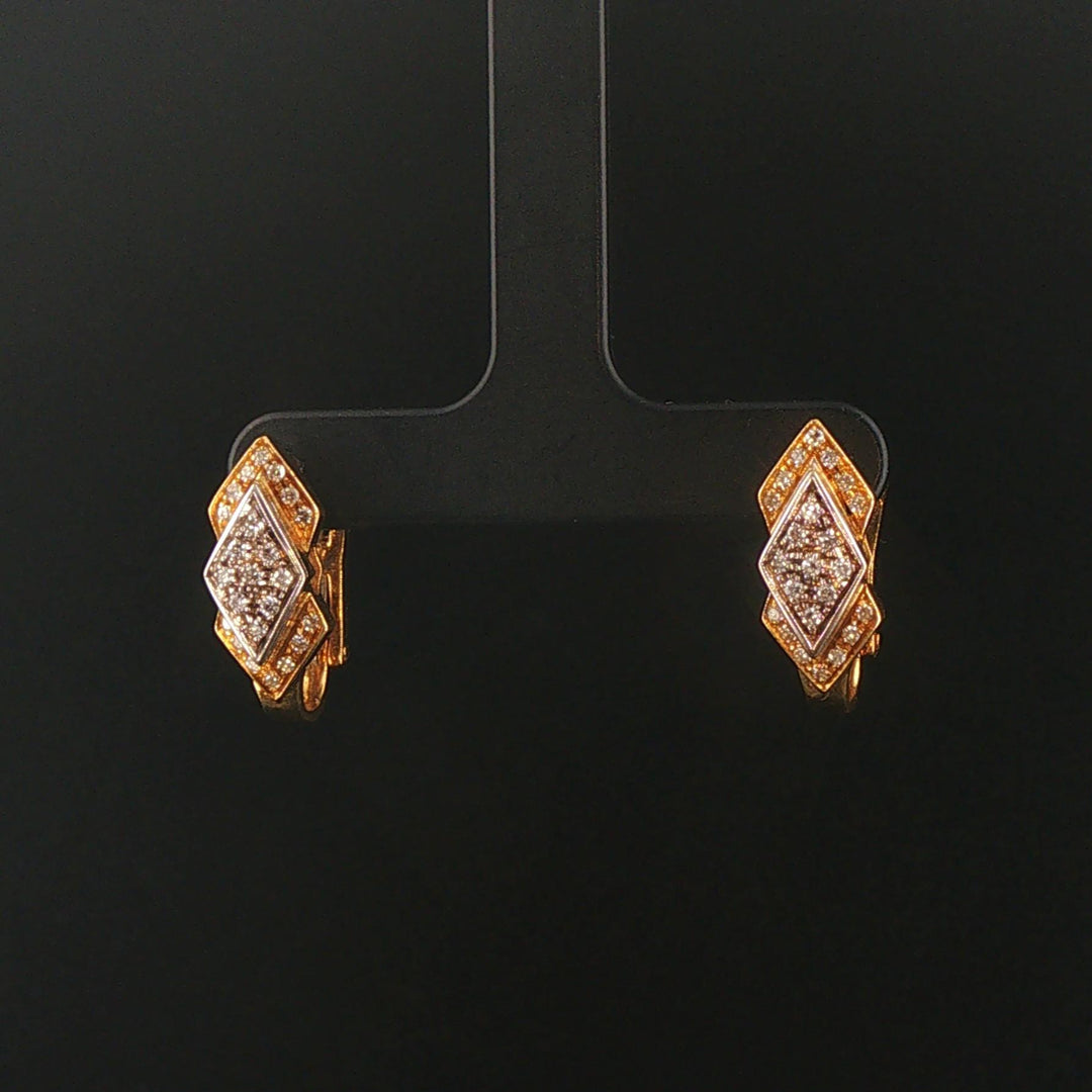 18k Yellow and White Gold 0.30cttw Diamond Solid Vintage Huggie Earrings