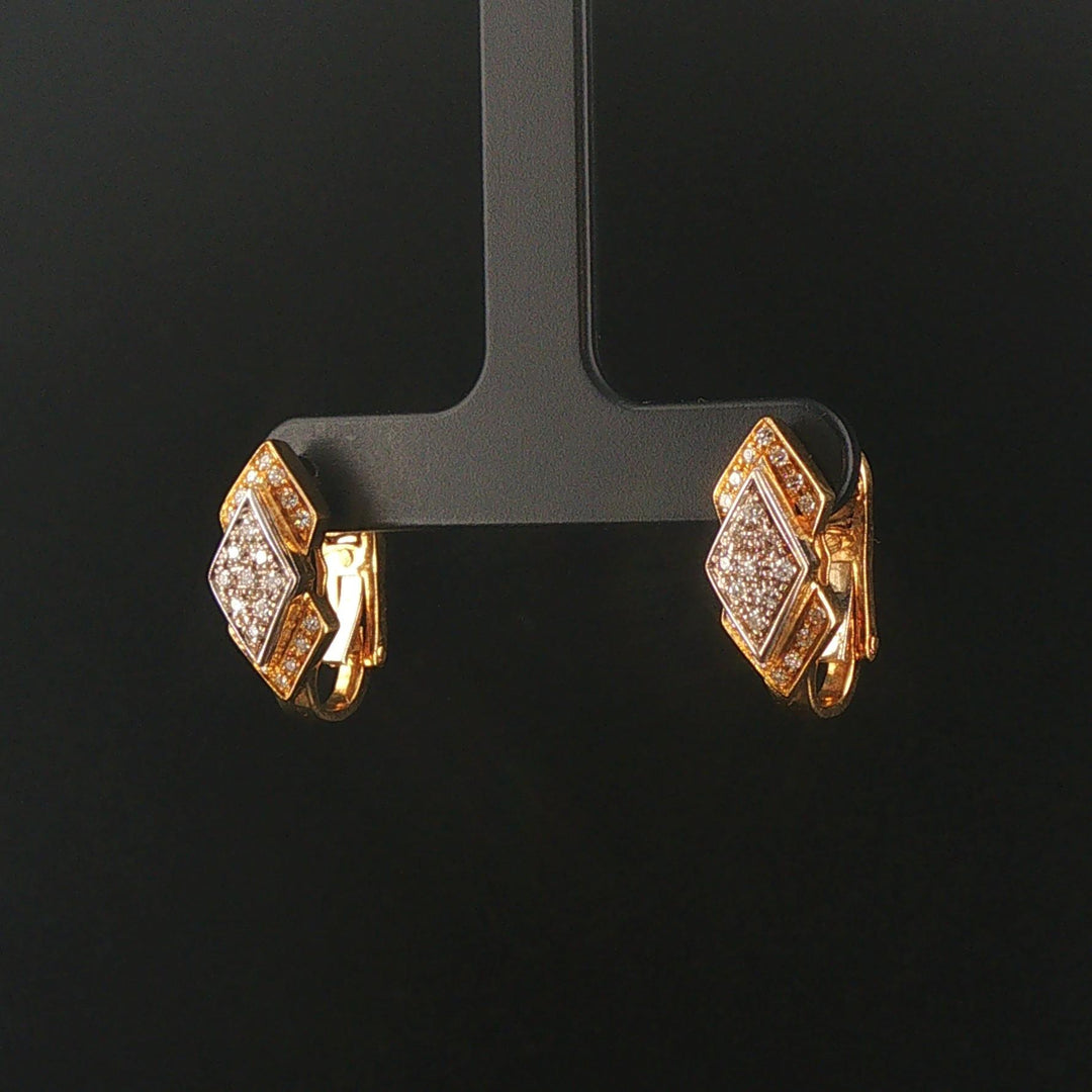 18k Yellow and White Gold 0.30cttw Diamond Solid Vintage Huggie Earrings