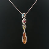 14k White Gold Multi Gemstone and Diamond Drop Pendant Station Necklace 18"