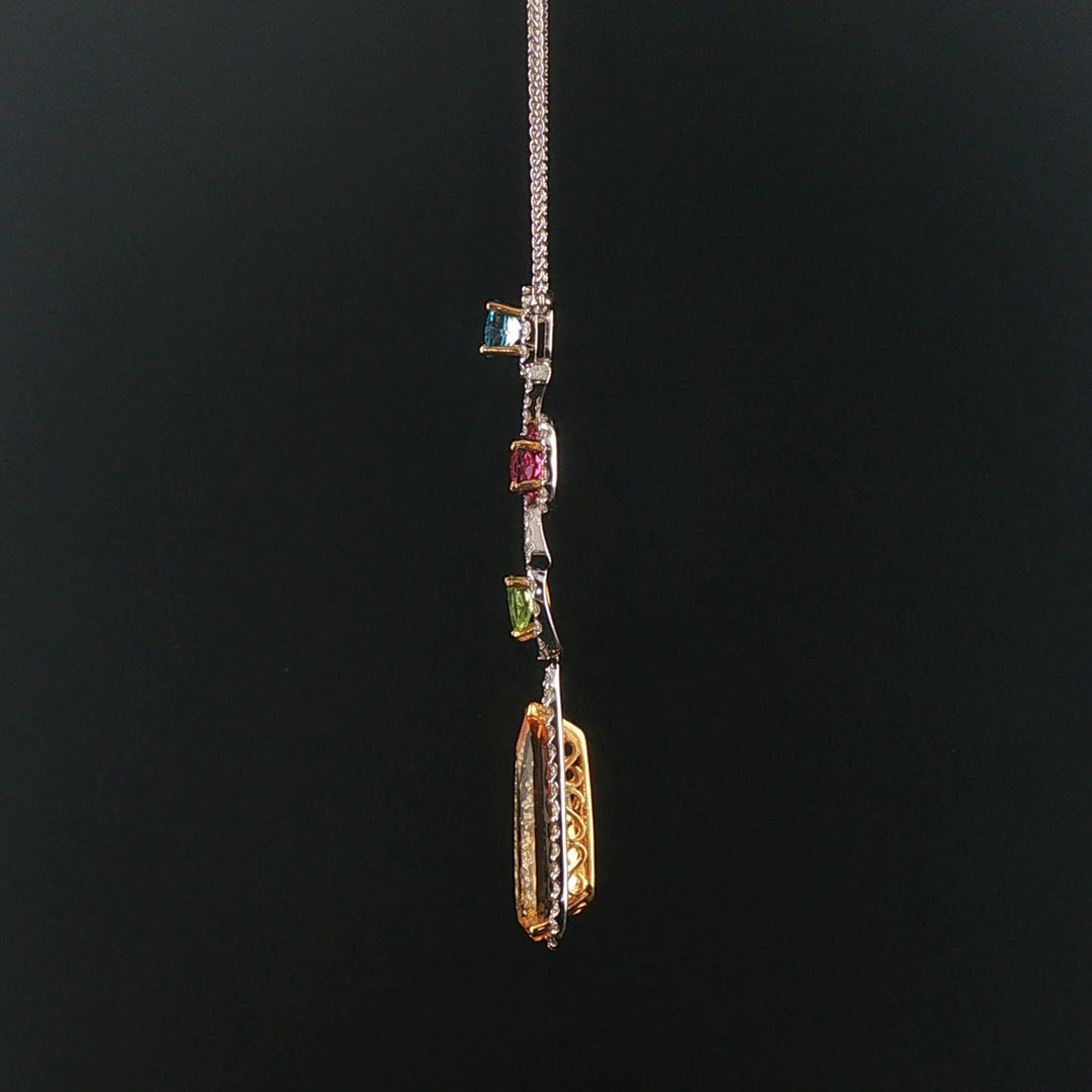 14k White Gold Multi Gemstone and Diamond Drop Pendant Station Necklace 18"