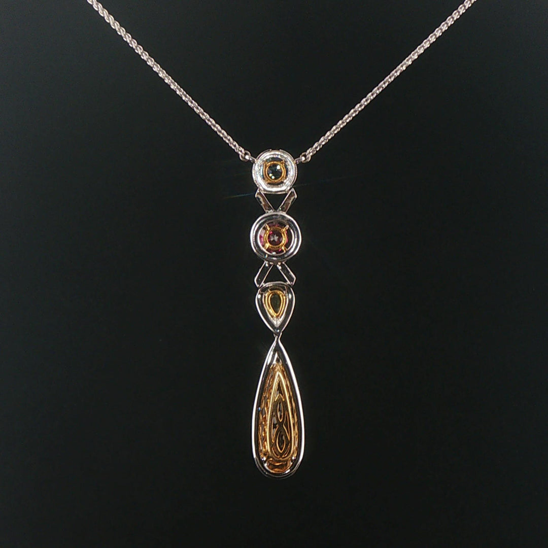 14k White Gold Multi Gemstone and Diamond Drop Pendant Station Necklace 18"