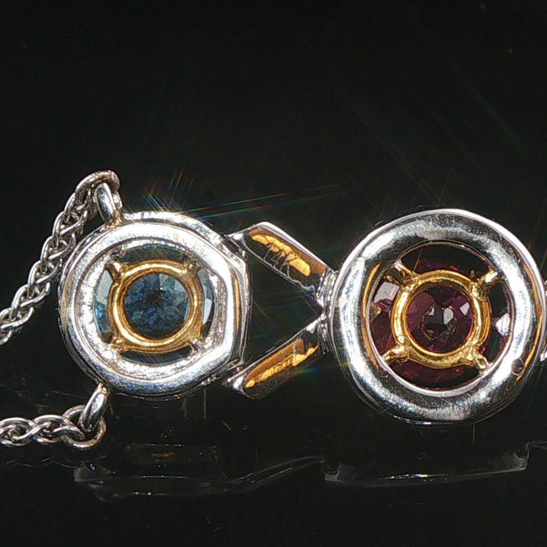 14k White Gold Multi Gemstone and Diamond Drop Pendant Station Necklace 18"