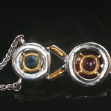14k White Gold Multi Gemstone and Diamond Drop Pendant Station Necklace 18"