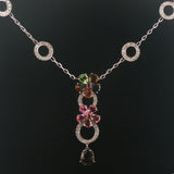 14k White Gold Multi Gemstone and Diamond Circle Station Pendant Necklace 17"
