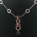14k White Gold Multi Gemstone and Diamond Circle Station Pendant Necklace 17"