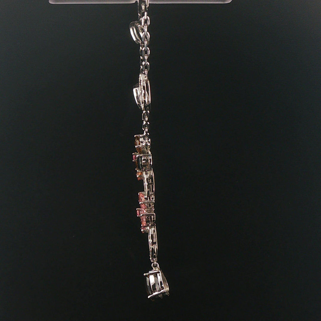 14k White Gold Multi Gemstone and Diamond Circle Station Pendant Necklace 17"