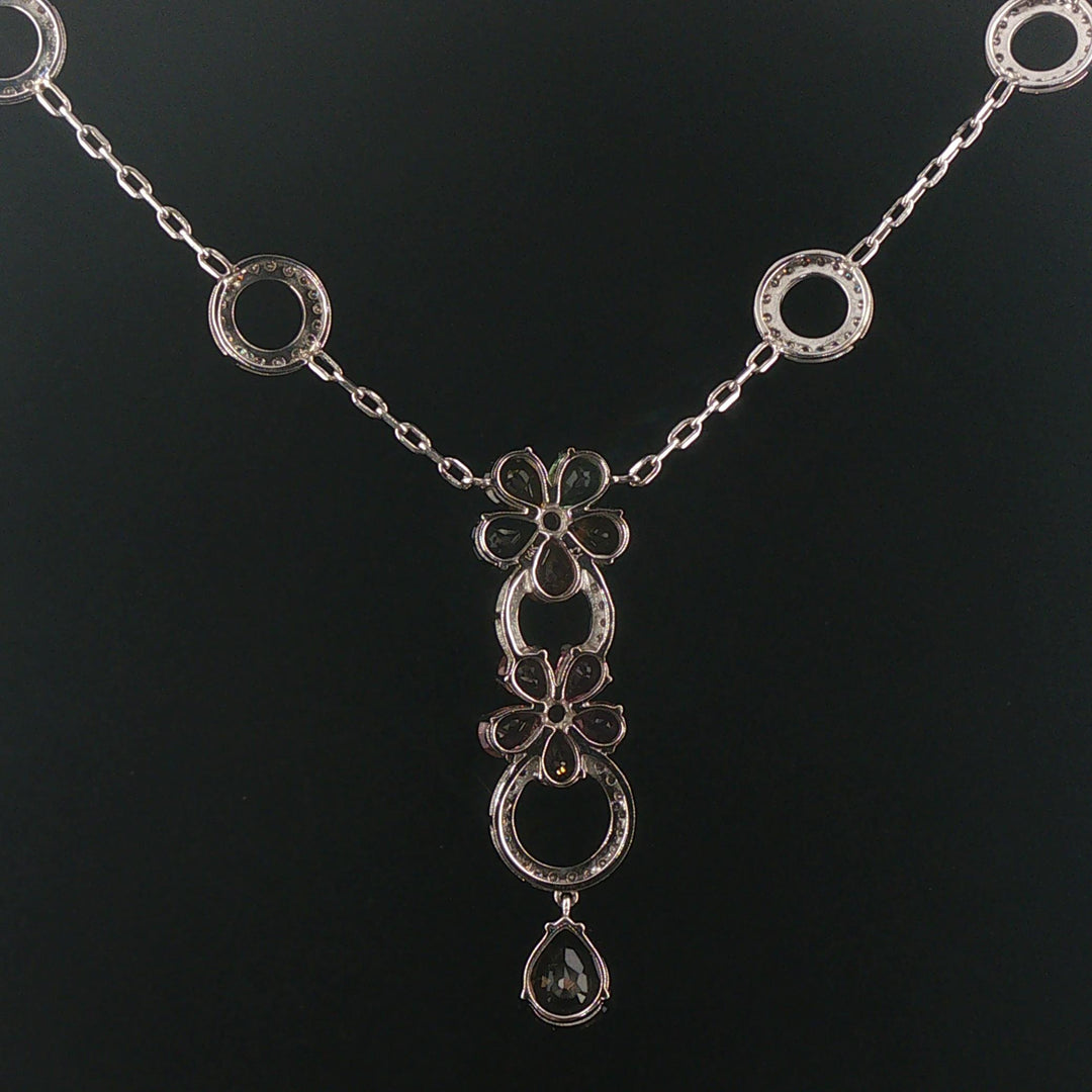 14k White Gold Multi Gemstone and Diamond Circle Station Pendant Necklace 17"