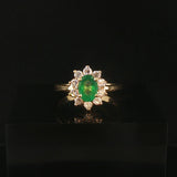 14k Yellow Gold Emerald and 0.30cttw Diamond Halo Ladies Ring Size 6.75