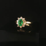 14k Yellow Gold Emerald and 0.30cttw Diamond Halo Ladies Ring Size 6.75