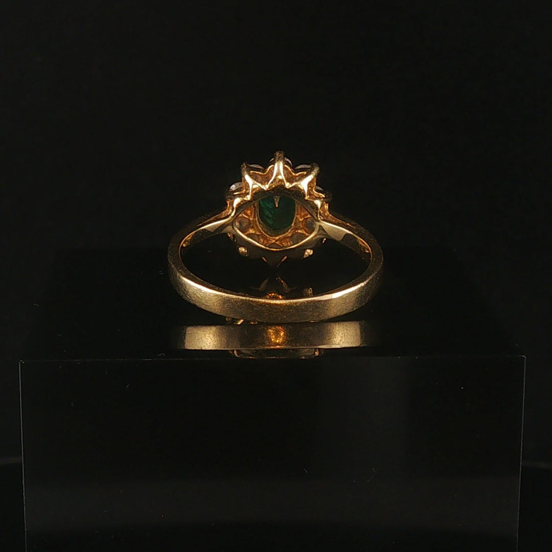 14k Yellow Gold Emerald and 0.30cttw Diamond Halo Ladies Ring Size 6.75