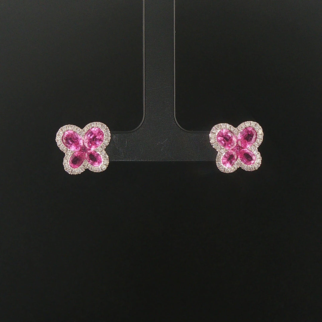 18k White Gold Pink Sapphire and 0.40cttw Diamond Butterfly Stud Earrings