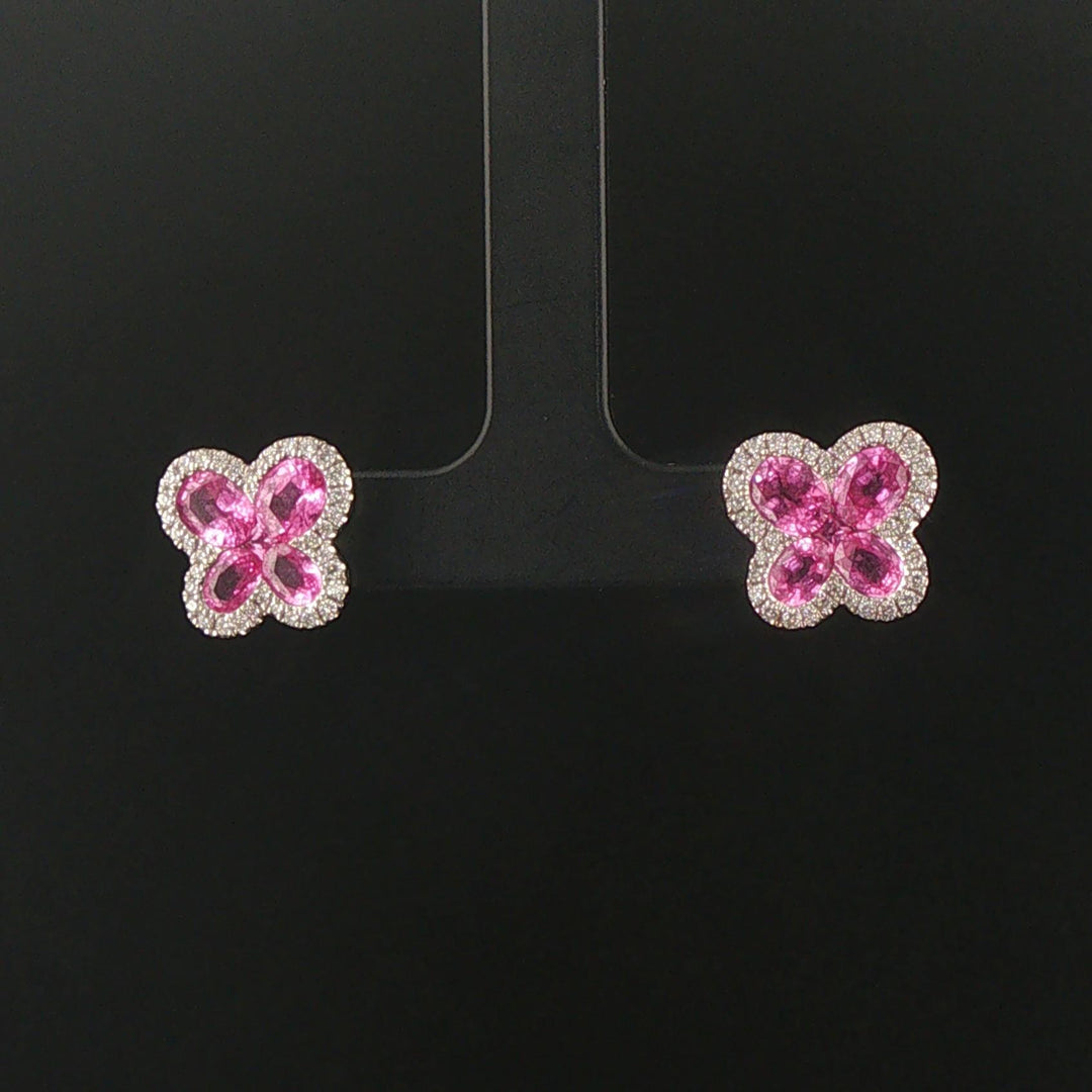 18k White Gold Pink Sapphire and 0.40cttw Diamond Butterfly Stud Earrings
