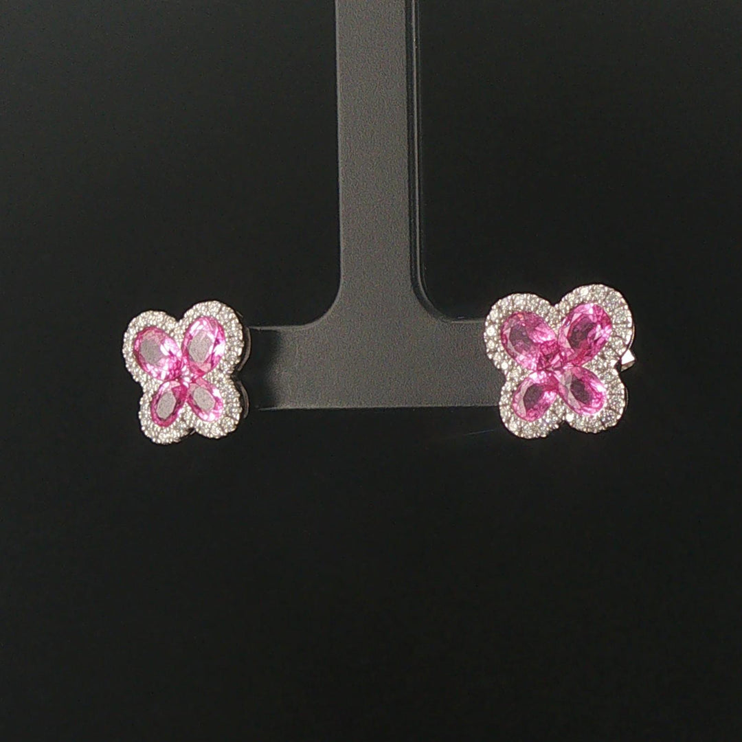 18k White Gold Pink Sapphire and 0.40cttw Diamond Butterfly Stud Earrings