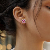 18k White Gold Pink Sapphire and 0.40cttw Diamond Butterfly Stud Earrings