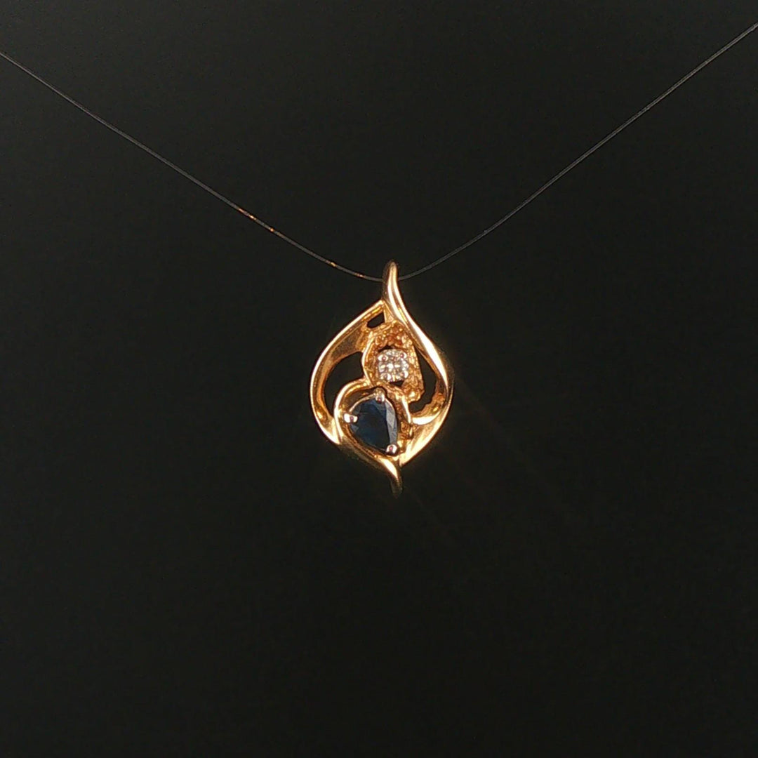 14k Yellow Gold Sapphire and Diamond Vintage Pendant