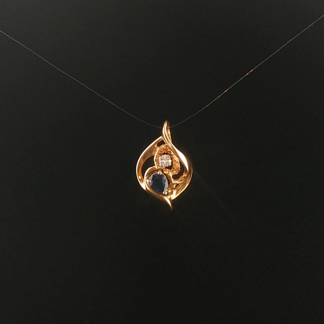 14k Yellow Gold Sapphire and Diamond Vintage Pendant