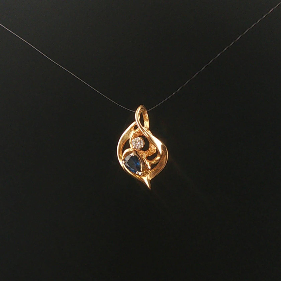 14k Yellow Gold Sapphire and Diamond Vintage Pendant