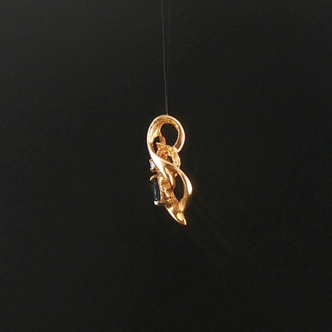 14k Yellow Gold Sapphire and Diamond Vintage Pendant