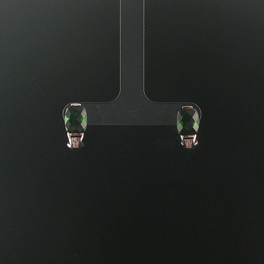 18k White Gold Green Tourmaline and Diamond Huggie Earrings