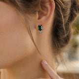 18k White Gold Green Tourmaline and Diamond Huggie Earrings