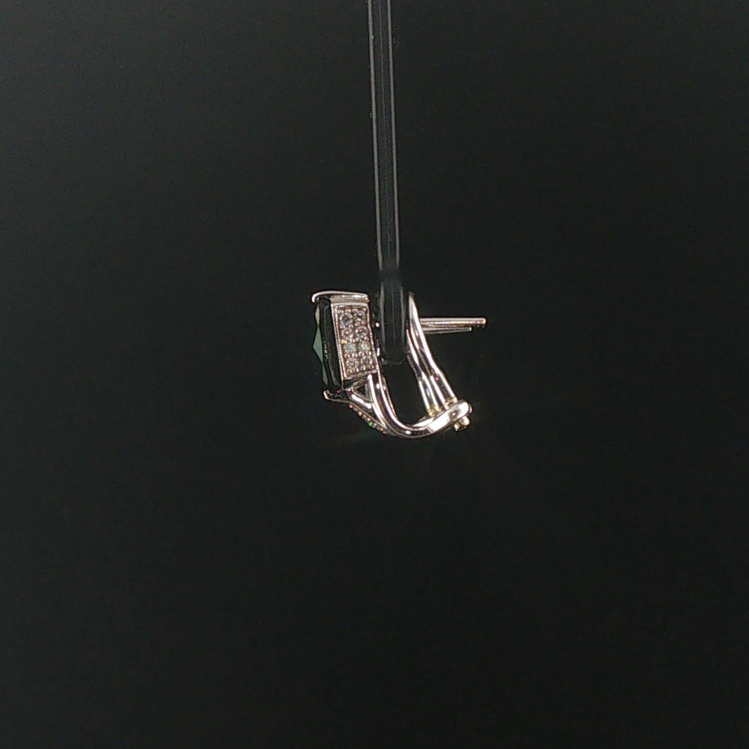 18k White Gold Green Tourmaline and Diamond Huggie Earrings